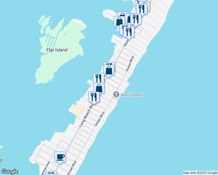 map of restaurants, bars, coffee shops, grocery stores, and more near 11 East 40th Street in Beach Haven