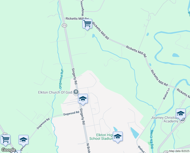 map of restaurants, bars, coffee shops, grocery stores, and more near 21 Bonnie Marie Court in Elkton