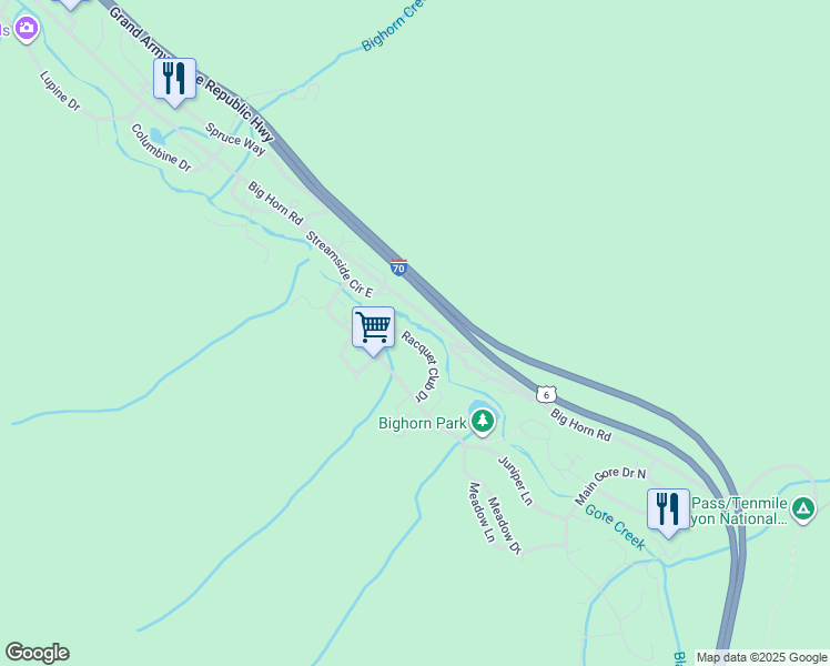map of restaurants, bars, coffee shops, grocery stores, and more near 4630 Vail Racquet Club Drive in Vail