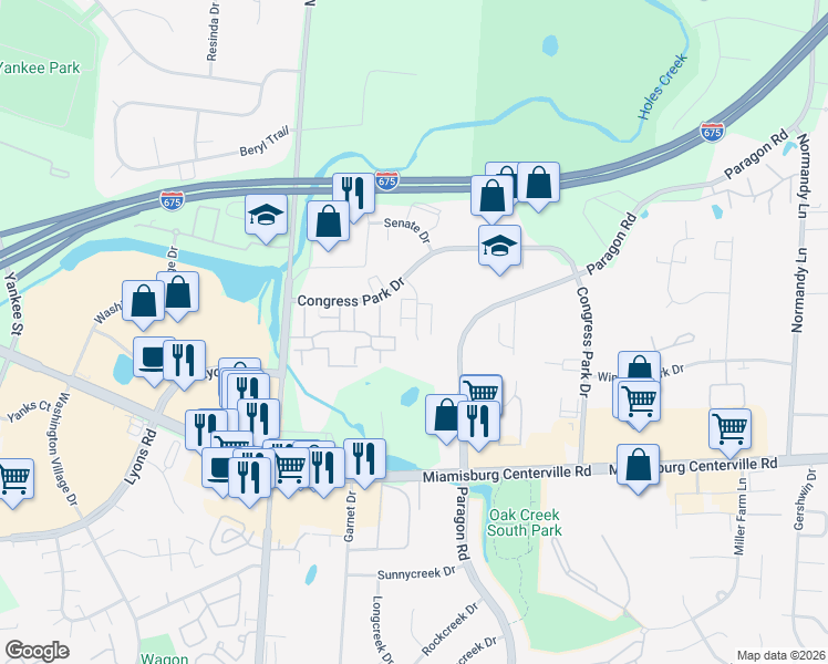 map of restaurants, bars, coffee shops, grocery stores, and more near 7817 Betsy Ross Circle in Montgomery County