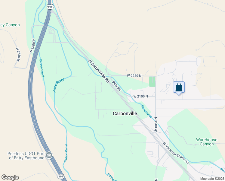 map of restaurants, bars, coffee shops, grocery stores, and more near 2143 North Carbonville Road in Helper