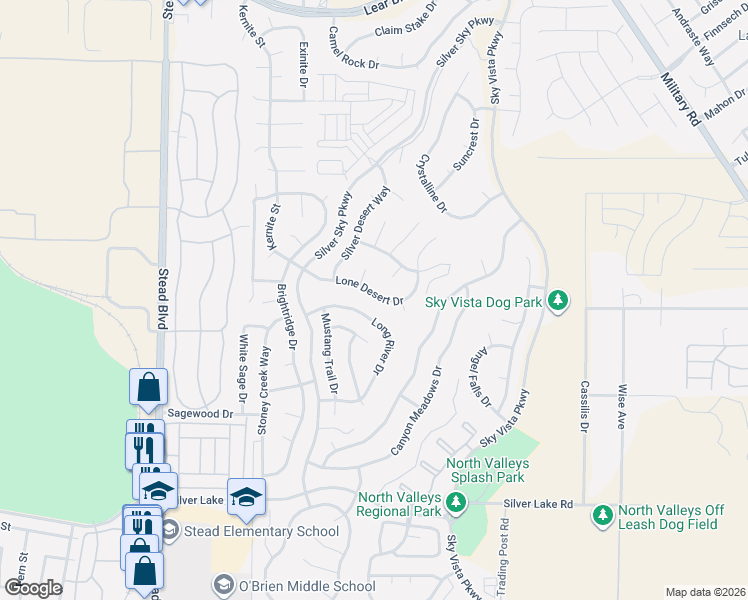 map of restaurants, bars, coffee shops, grocery stores, and more near 9538 Long River Drive in Reno