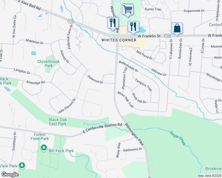 map of restaurants, bars, coffee shops, grocery stores, and more near 7355 Wilmington Pike in Dayton