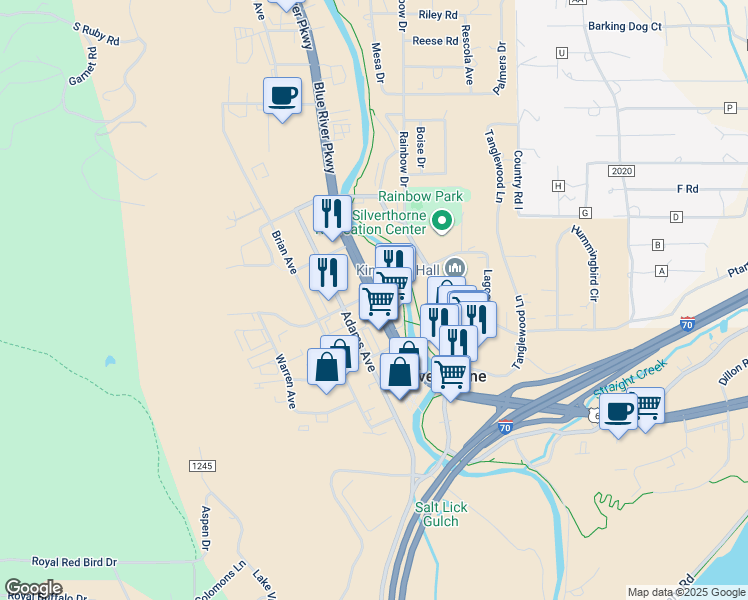 map of restaurants, bars, coffee shops, grocery stores, and more near in Silverthorne