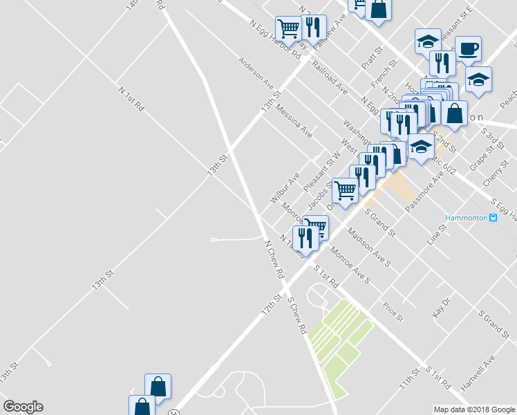map of restaurants, bars, coffee shops, grocery stores, and more near 311 North Chew Road in Hammonton
