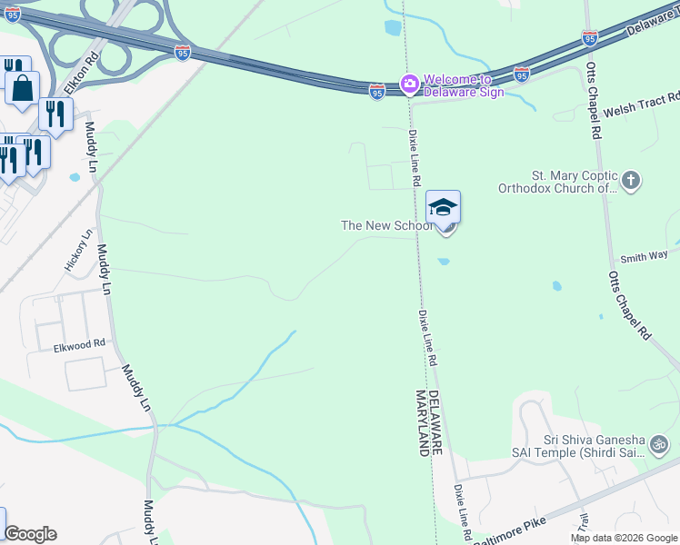 map of restaurants, bars, coffee shops, grocery stores, and more near 1729 Dixie Line Road in Elkton