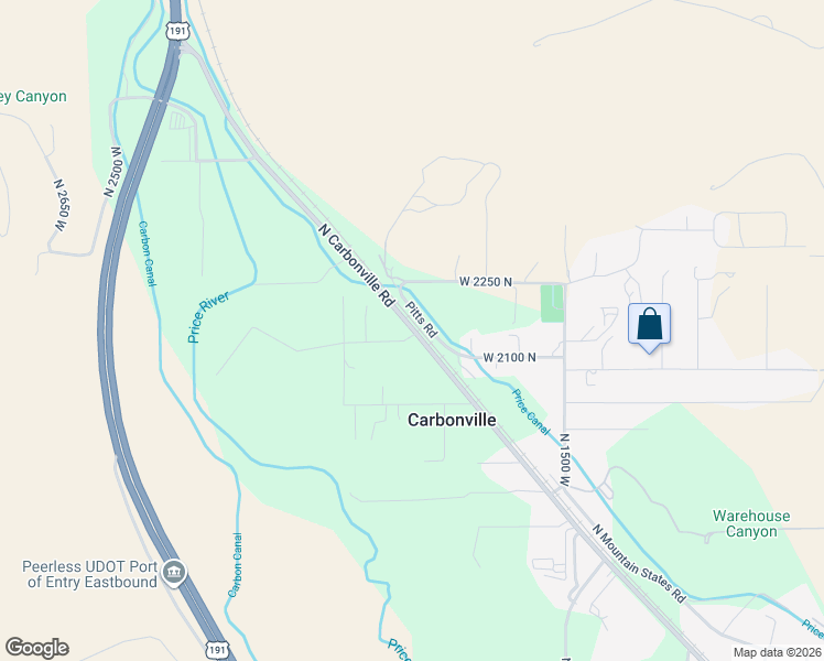 map of restaurants, bars, coffee shops, grocery stores, and more near 2087 North Carbonville Road in Helper