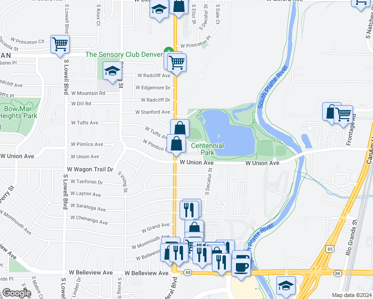 map of restaurants, bars, coffee shops, grocery stores, and more near in Englewood