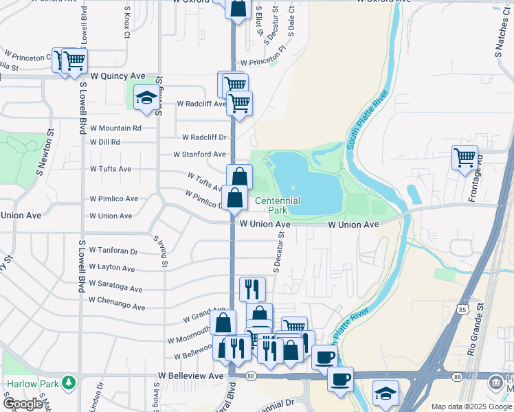 map of restaurants, bars, coffee shops, grocery stores, and more near in Englewood