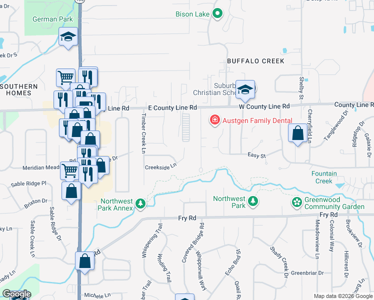 map of restaurants, bars, coffee shops, grocery stores, and more near 1001 Kara Lane in Greenwood