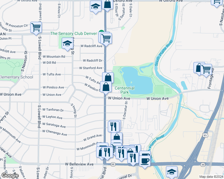 map of restaurants, bars, coffee shops, grocery stores, and more near in Englewood