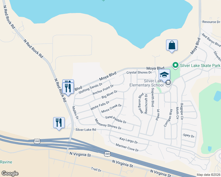 map of restaurants, bars, coffee shops, grocery stores, and more near 8007 Anchor Point Drive in Reno