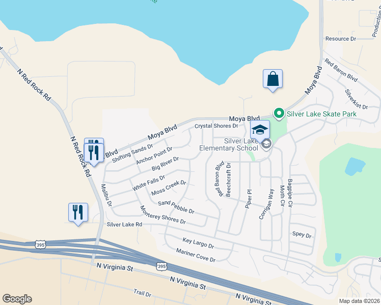 map of restaurants, bars, coffee shops, grocery stores, and more near 7817 Anchor Point Drive in Reno