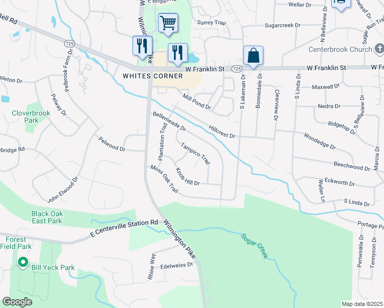 map of restaurants, bars, coffee shops, grocery stores, and more near 2215 Tampico Trail in Bellbrook