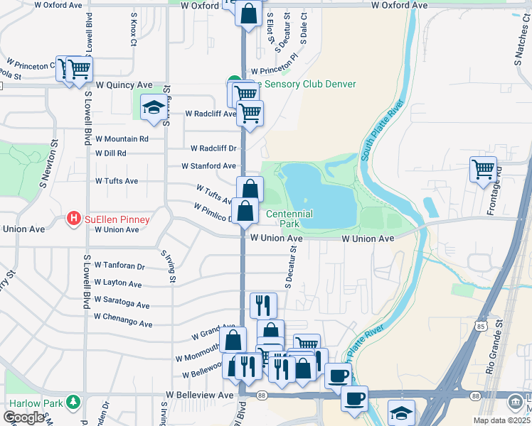 map of restaurants, bars, coffee shops, grocery stores, and more near 4661 South Decatur Street in Englewood