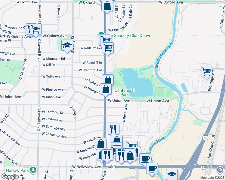 map of restaurants, bars, coffee shops, grocery stores, and more near in Englewood