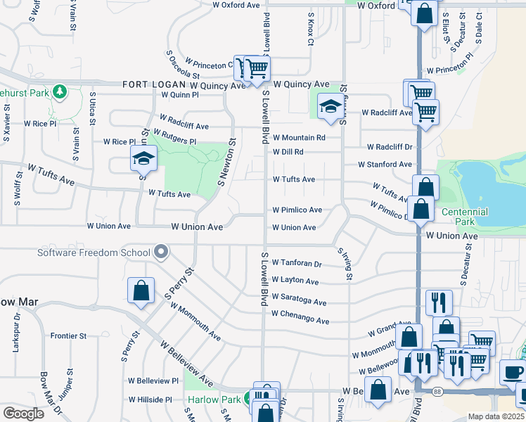 map of restaurants, bars, coffee shops, grocery stores, and more near 3585 West Pimlico Avenue in Englewood