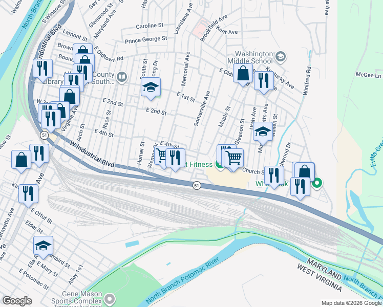 map of restaurants, bars, coffee shops, grocery stores, and more near in Cumberland