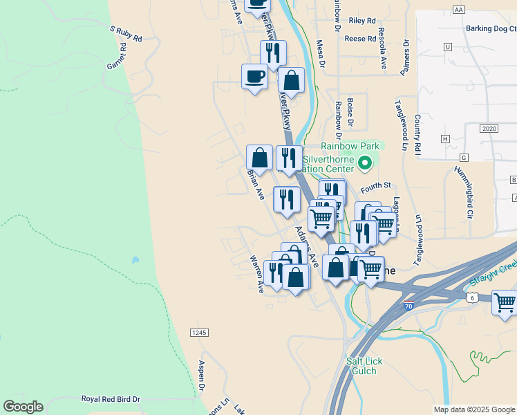 map of restaurants, bars, coffee shops, grocery stores, and more near in Silverthorne