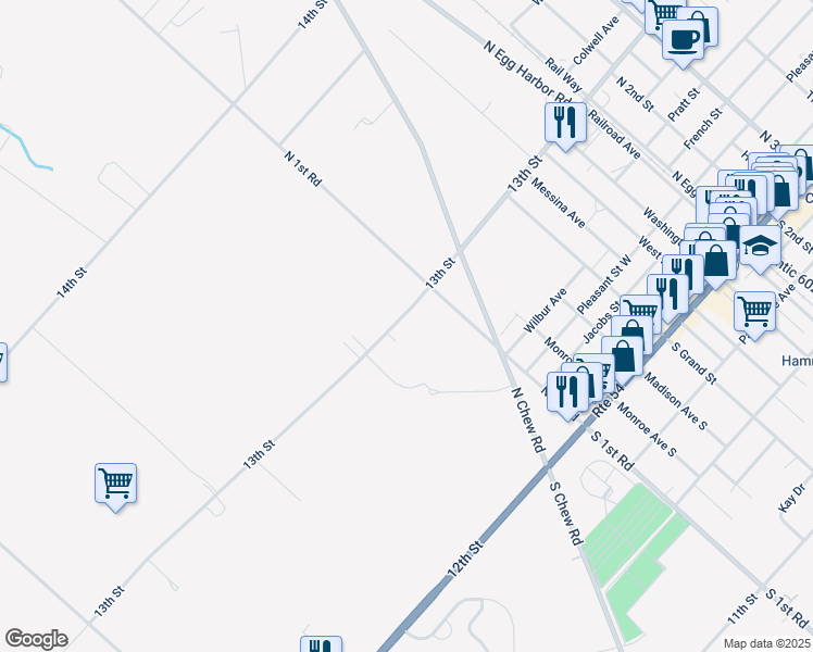 map of restaurants, bars, coffee shops, grocery stores, and more near 540 13th Street in Hammonton