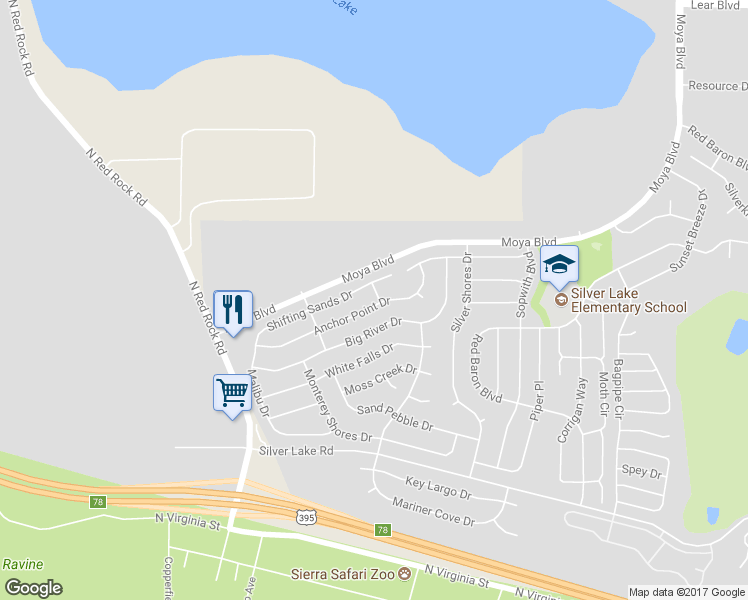 map of restaurants, bars, coffee shops, grocery stores, and more near 8007 Anchor Point Drive in Reno