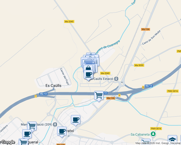 map of restaurants, bars, coffee shops, grocery stores, and more near 2 Urbanització Sector 4-2-2 in Marratxinet