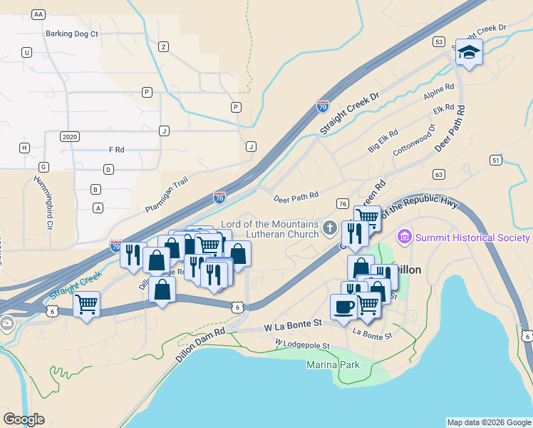 map of restaurants, bars, coffee shops, grocery stores, and more near 600 Piney Acres Circle in Montezuma