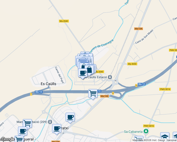 map of restaurants, bars, coffee shops, grocery stores, and more near 2 Urbanització Sector 4-2-2 in Marratxinet