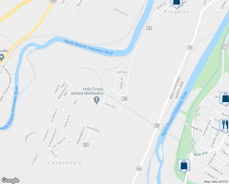 map of restaurants, bars, coffee shops, grocery stores, and more near 117 North Cedar Street in Carpendale
