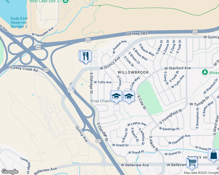 map of restaurants, bars, coffee shops, grocery stores, and more near 4612 South Devinney Street in Morrison