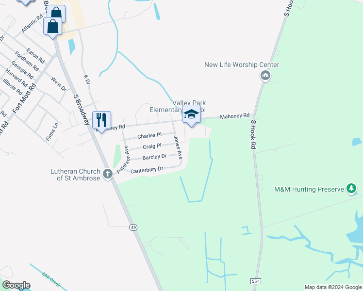 map of restaurants, bars, coffee shops, grocery stores, and more near 13 Jones Avenue in Pennsville Township