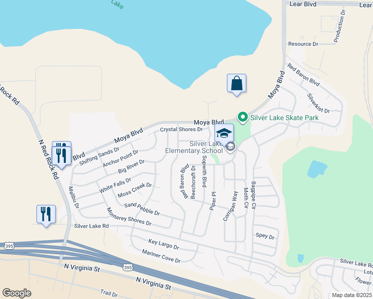 map of restaurants, bars, coffee shops, grocery stores, and more near 7655 Rolling Clouds Drive in Reno