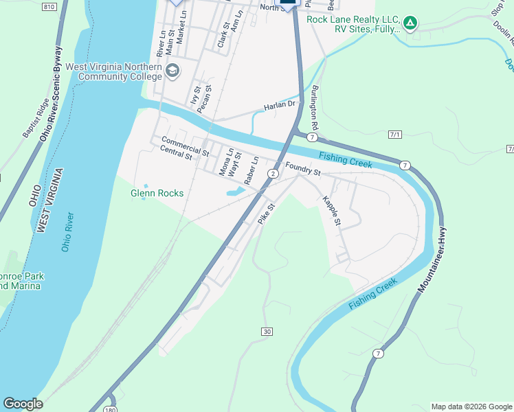 map of restaurants, bars, coffee shops, grocery stores, and more near 227 Vine Street in New Martinsville