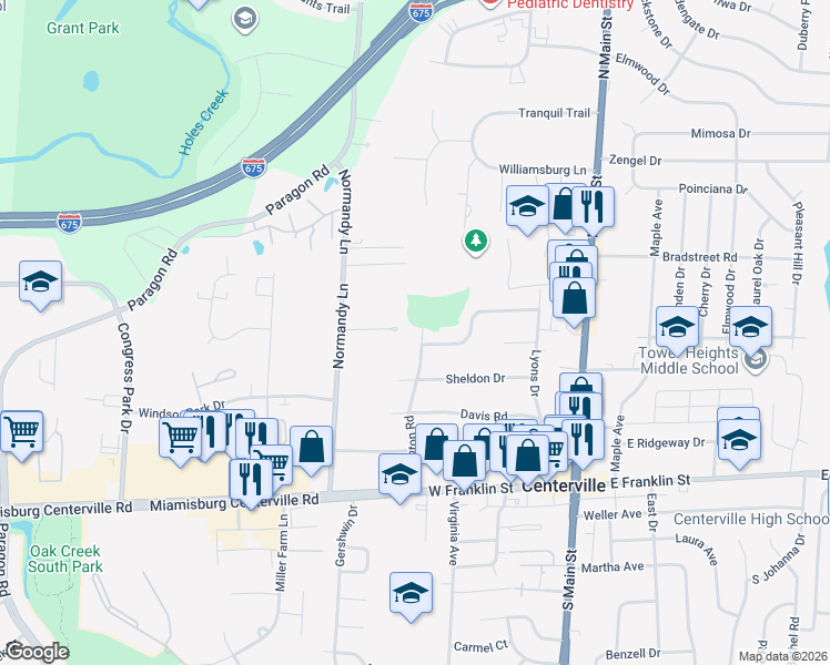 map of restaurants, bars, coffee shops, grocery stores, and more near 181 Hampton Road in Dayton