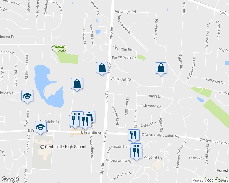 map of restaurants, bars, coffee shops, grocery stores, and more near 1007 Millerton Drive in Dayton