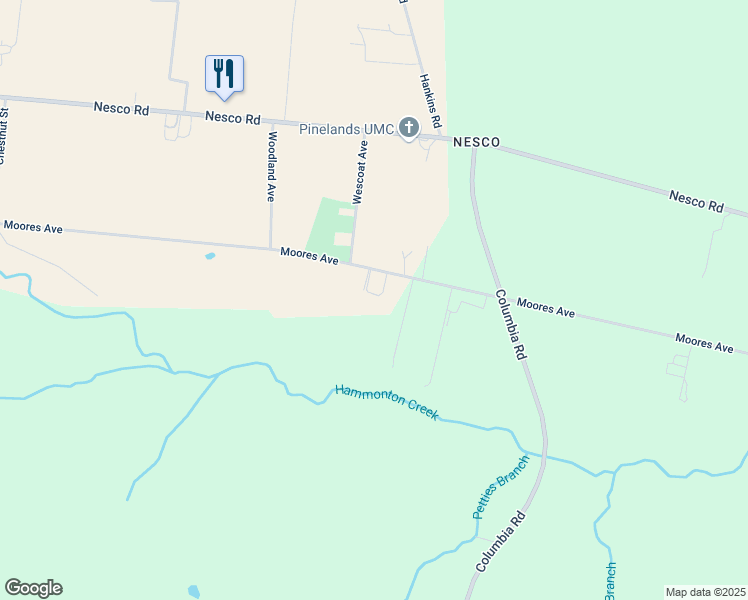 map of restaurants, bars, coffee shops, grocery stores, and more near 3615 Moores Avenue in Hammonton