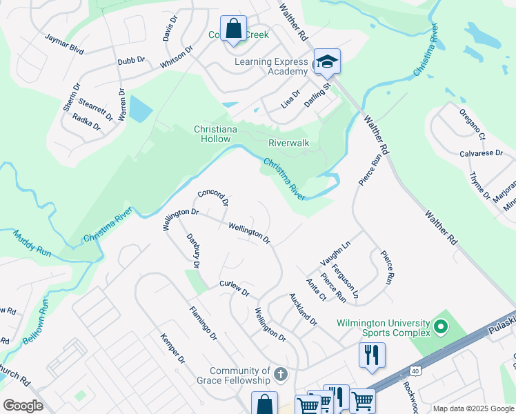 map of restaurants, bars, coffee shops, grocery stores, and more near 16 Gloucester Court in Newark