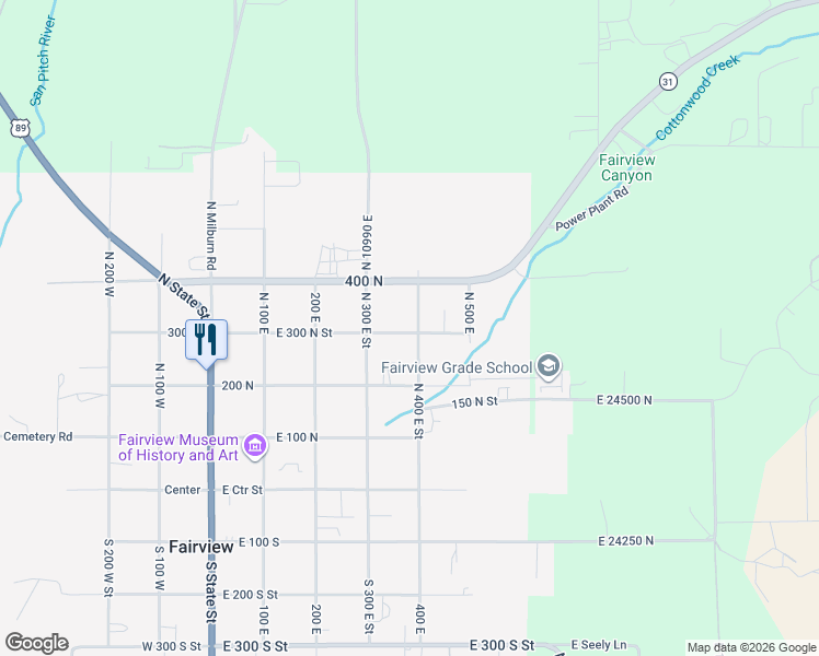 map of restaurants, bars, coffee shops, grocery stores, and more near 381 East 300 South Street in Ephraim