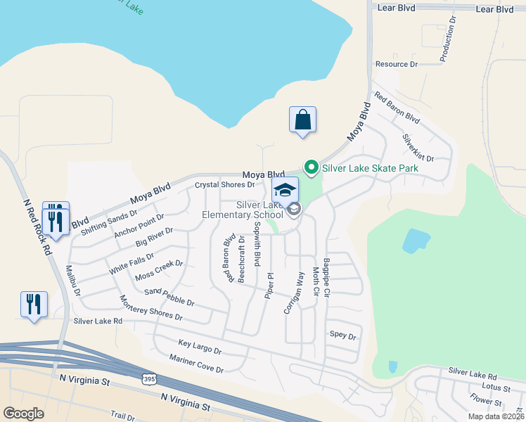 map of restaurants, bars, coffee shops, grocery stores, and more near 8745 Sopwith Boulevard in Reno