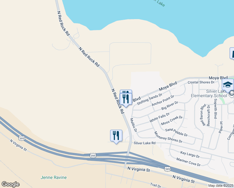 map of restaurants, bars, coffee shops, grocery stores, and more near 9050 North Red Rock Road in Reno