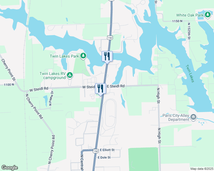 map of restaurants, bars, coffee shops, grocery stores, and more near 1200 North Main Street in Paris