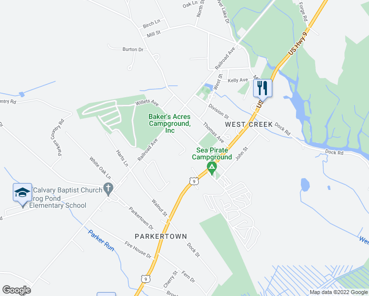 map of restaurants, bars, coffee shops, grocery stores, and more near 179 Darryl Drive in Little Egg Harbor Township