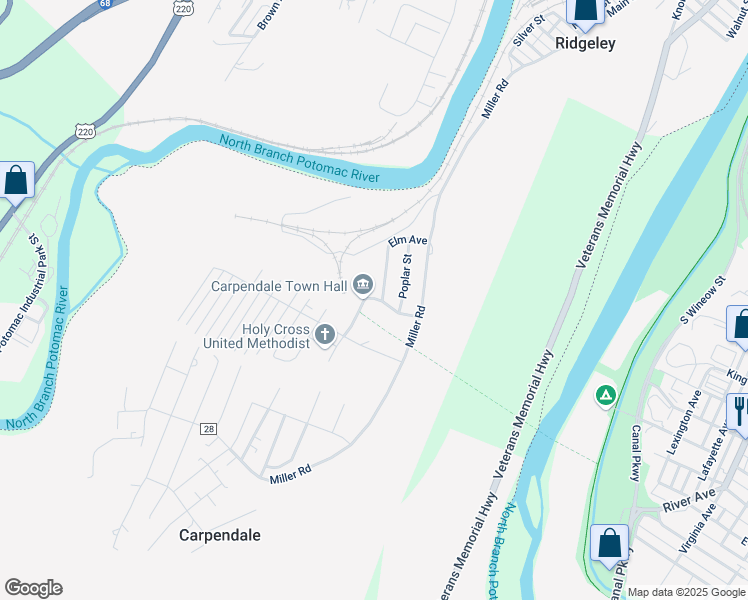 map of restaurants, bars, coffee shops, grocery stores, and more near 117 North Cedar Street in Carpendale