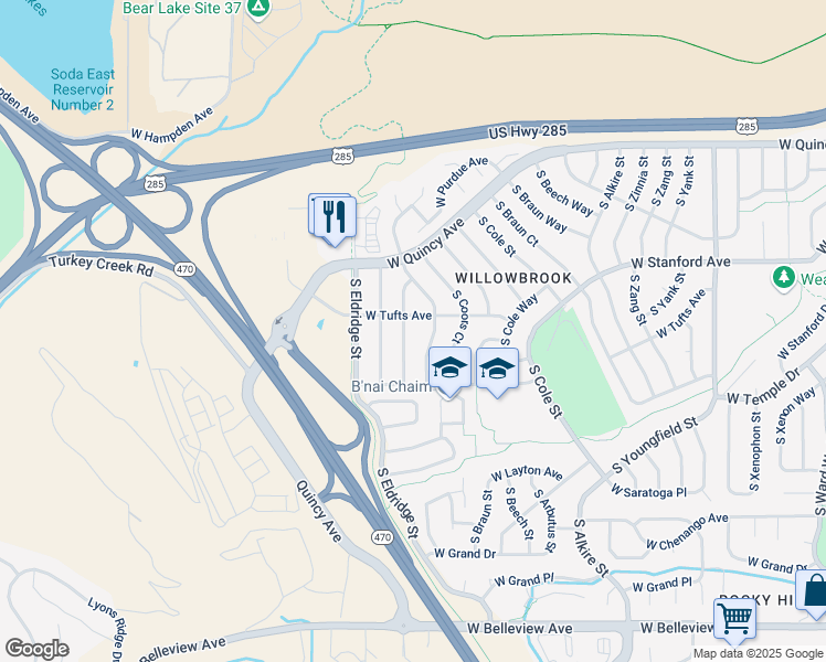 map of restaurants, bars, coffee shops, grocery stores, and more near 4612 South Devinney Street in Morrison