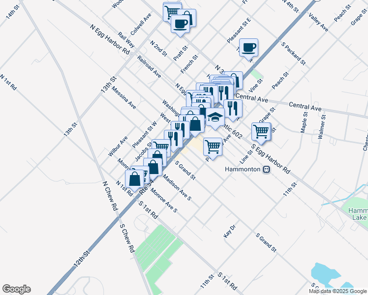 map of restaurants, bars, coffee shops, grocery stores, and more near 300 New Jersey 54 in Hammonton