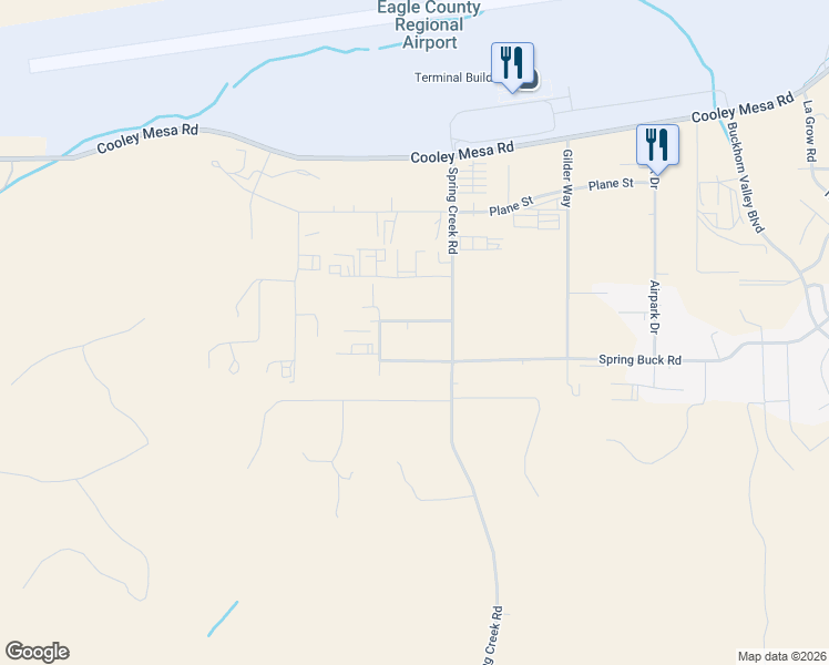 map of restaurants, bars, coffee shops, grocery stores, and more near 66 Spring Creek Road in Gypsum