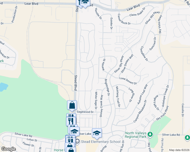 map of restaurants, bars, coffee shops, grocery stores, and more near 11600 Rocky Mountain Street in Reno