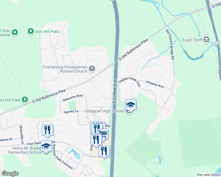 map of restaurants, bars, coffee shops, grocery stores, and more near 1716 South College Avenue in Newark