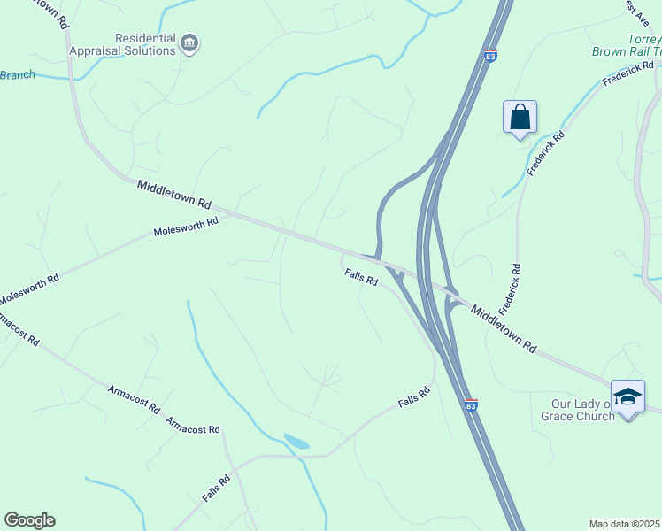 map of restaurants, bars, coffee shops, grocery stores, and more near 700 Falls Road in Parkton