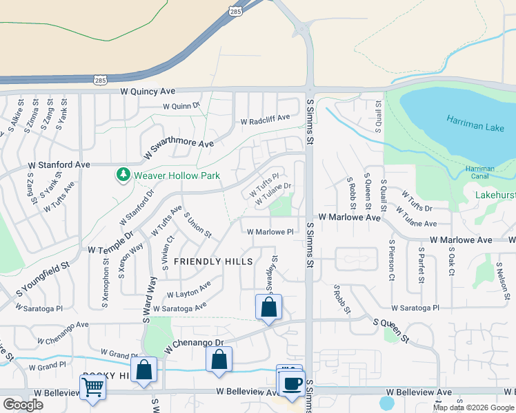 map of restaurants, bars, coffee shops, grocery stores, and more near 11886 West Tulane Drive in Morrison